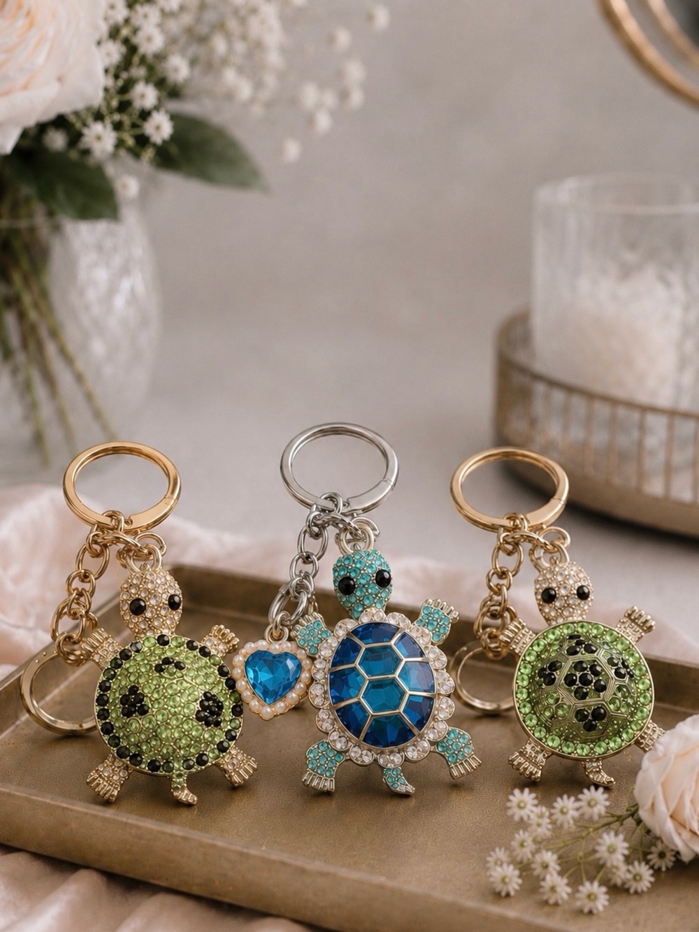 Blue or Green Turtle Keychain